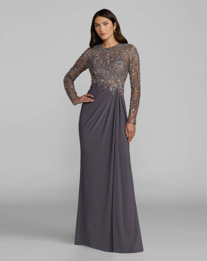 Mac Duggal 21328 Embroidered Long Sleeve Jersey Gown