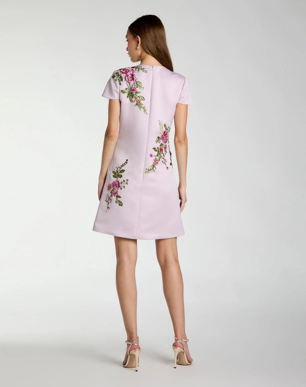 Purple Cap Sleeve Embroidered Satin Mini Dress - FOSTANI.com