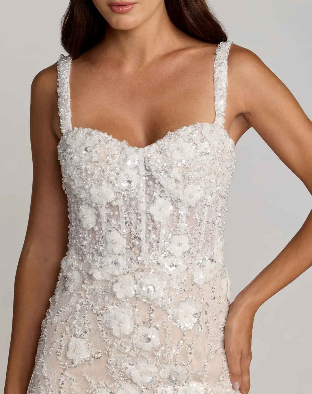 Ivory Embellished Lace Sleeveless Midi Dress - FOSTANI.com