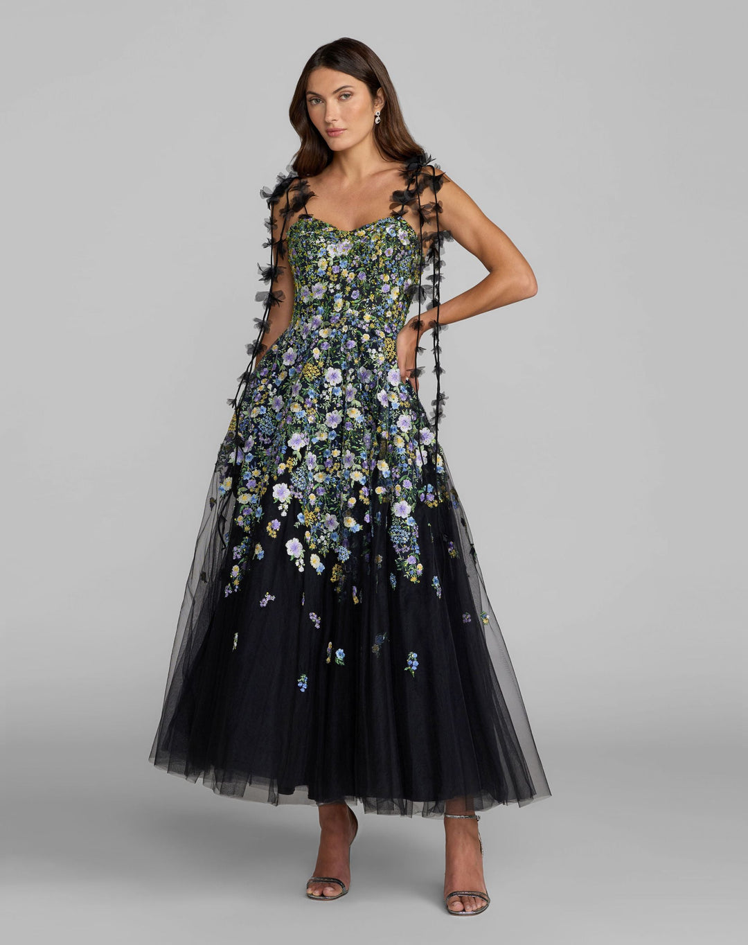 mac duggal floral embroidered dress Purple Satin Strapless Gown this gorgeous piece is designed with a partially lined bodice that complements its sweetheart neckline Mac Duggal Petite Floral Embroidered