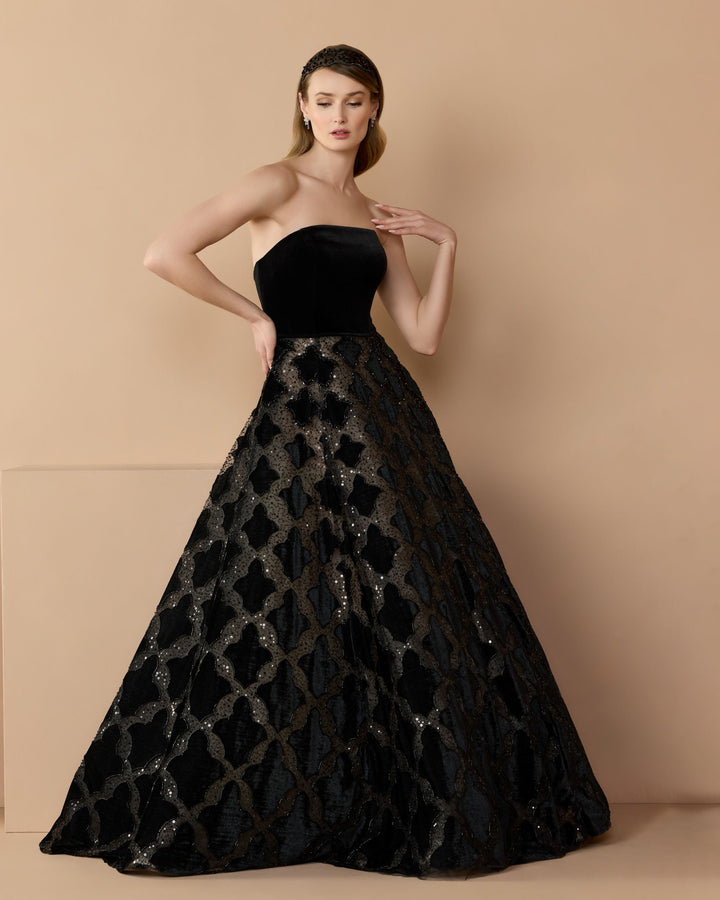 Mac Duggal 21384 Strapless Velvet Bodice Embellished Ball Gown