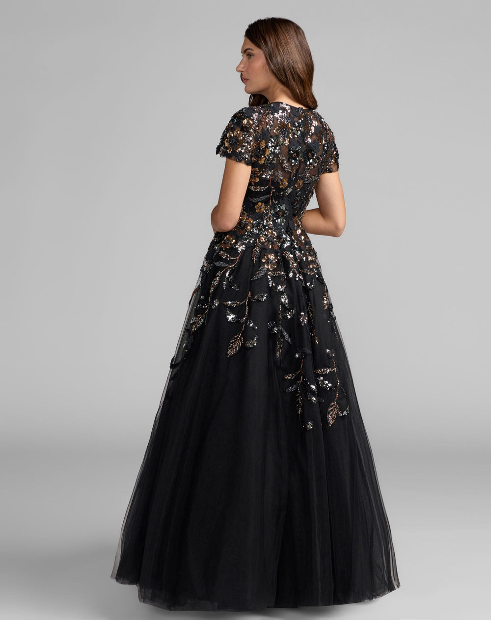 Mac Duggal 21390 Floral Embellished High Neck Tulle Ball Gown