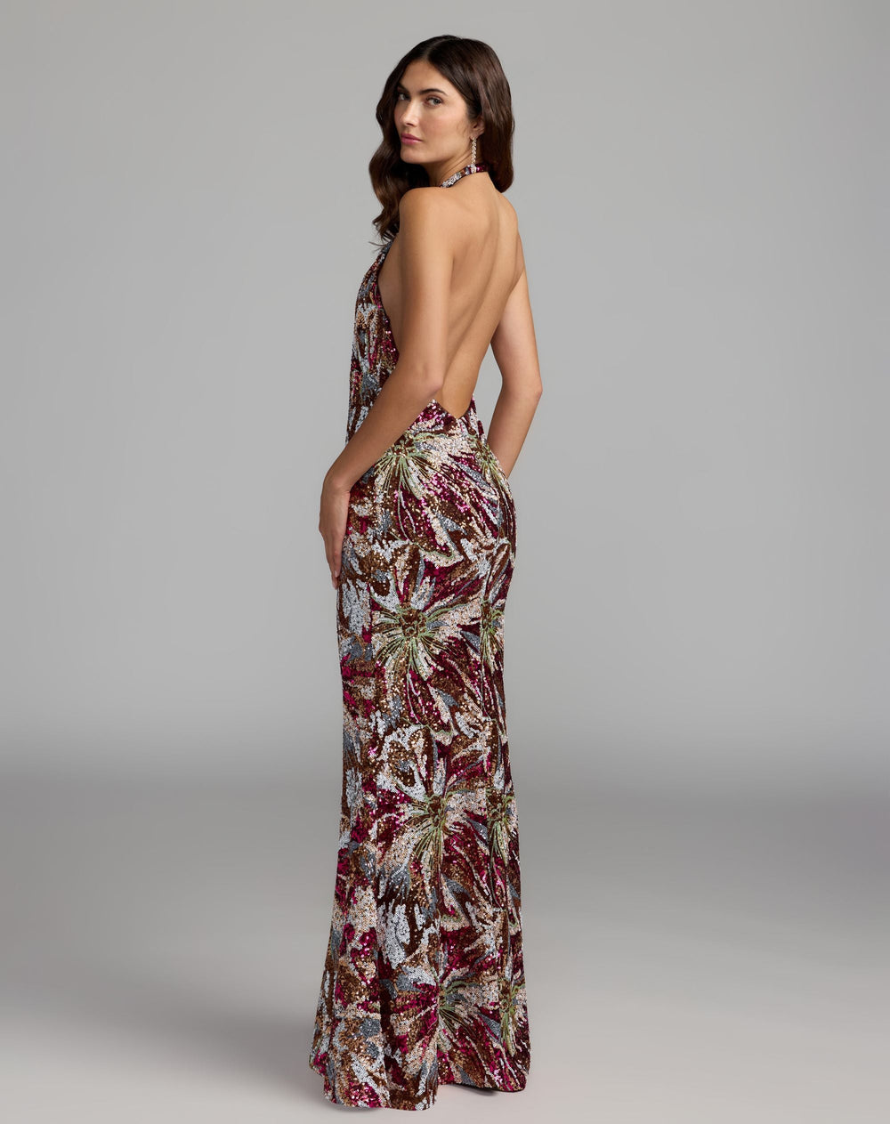Mac Duggal 21391 Floral Sequin Sleeveless Open Back Gown