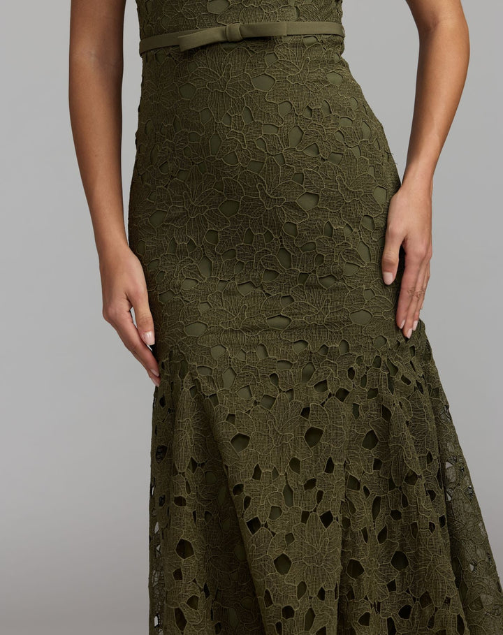 Mac Duggal 21397 Embellished Square Neck Lace Midi Dress