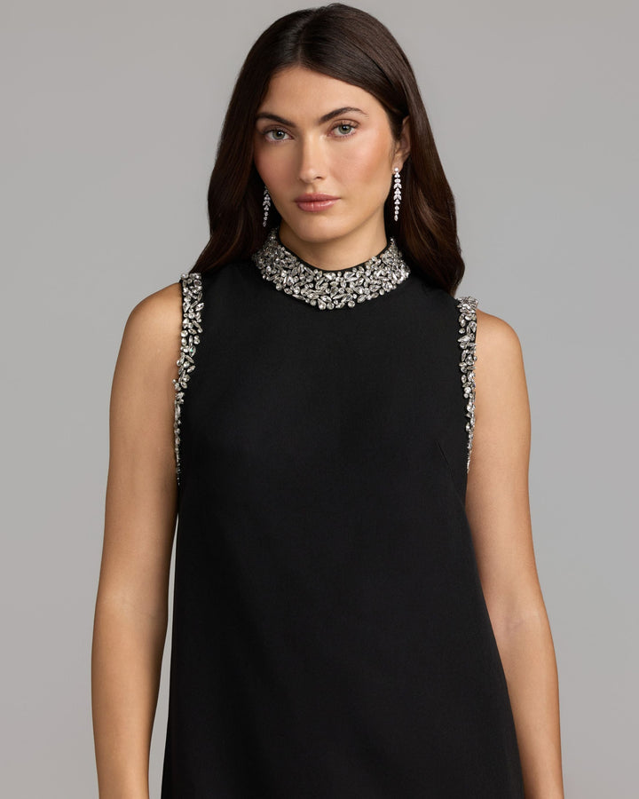 Mac Duggal 21409 Embellished Mock Neck Crepe Mini Dress