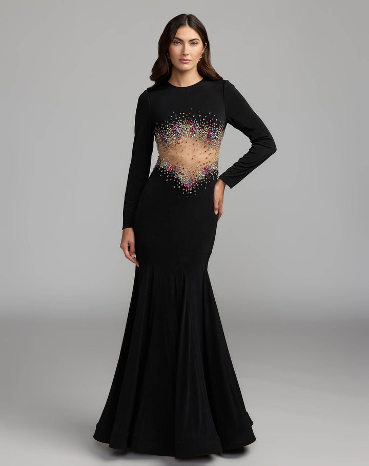 Mac Duggal 21432 Crystal Embellished Illusion Jersey Gown