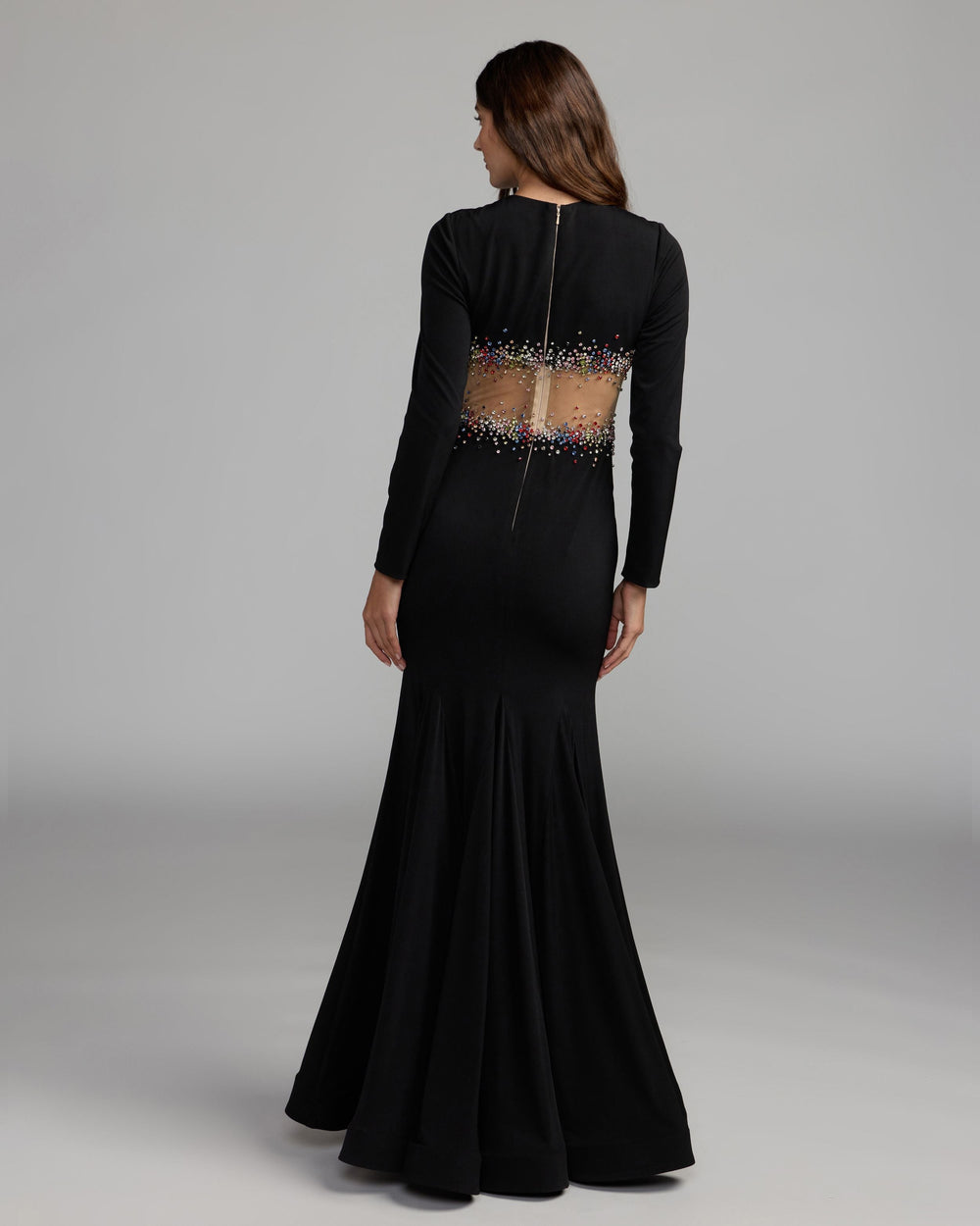 Mac Duggal 21432 Crystal Embellished Illusion Jersey Gown