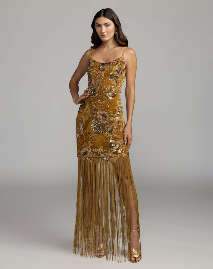 Mac Duggal 21486 Embellished Fringe Maxi Dress