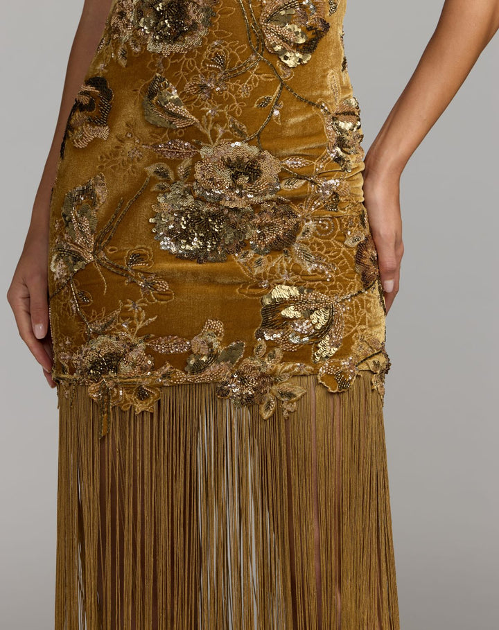 Mac Duggal 21486 Embellished Fringe Maxi Dress