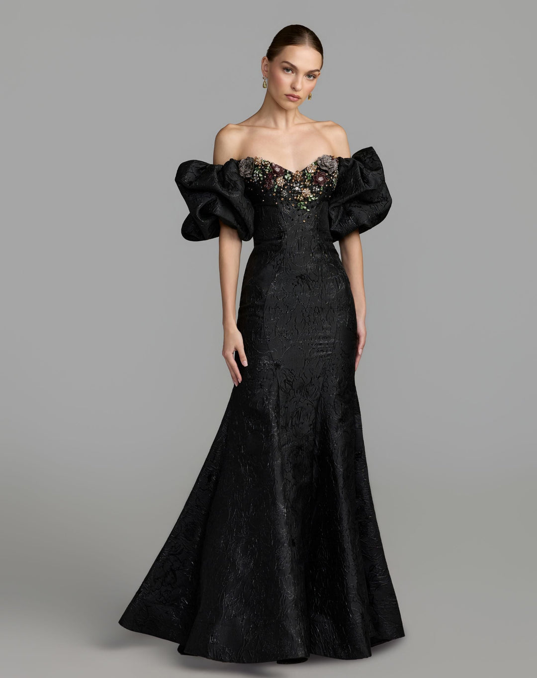 Mac Duggal 21526 Embellished Brocade Off The Shoulder Mermaid Gown