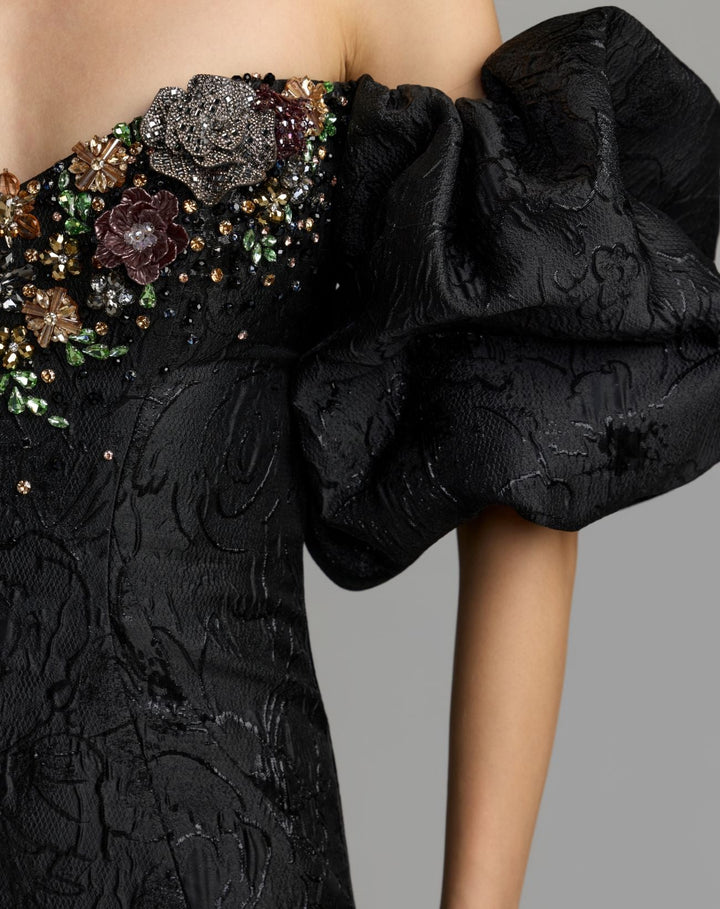 Mac Duggal 21526 Embellished Brocade Off The Shoulder Mermaid Gown