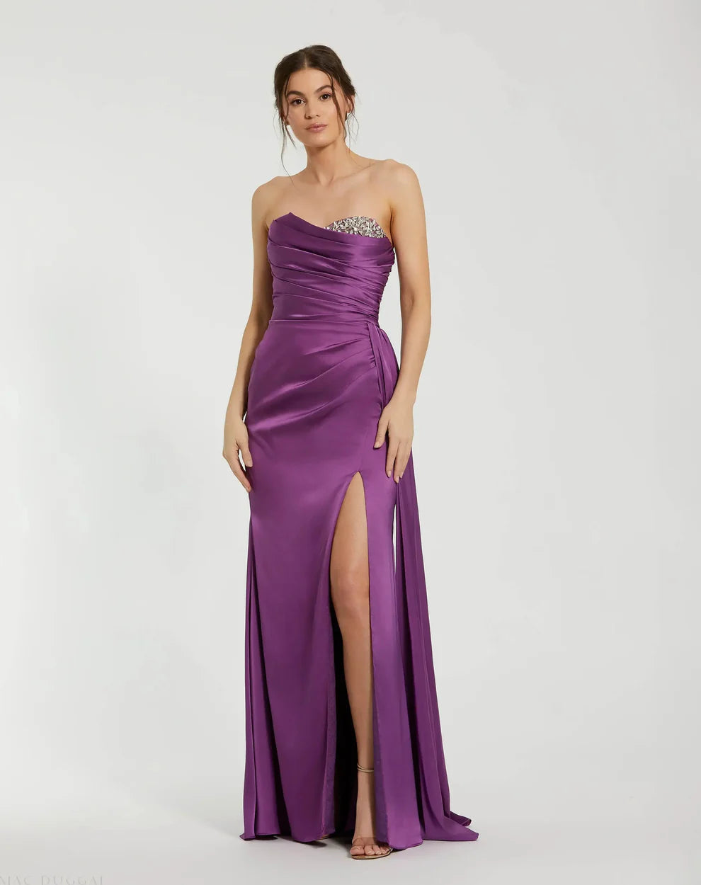Mac Duggal 2211 Pink Strapless Embellished Sweetheart Neckline Satin Gown