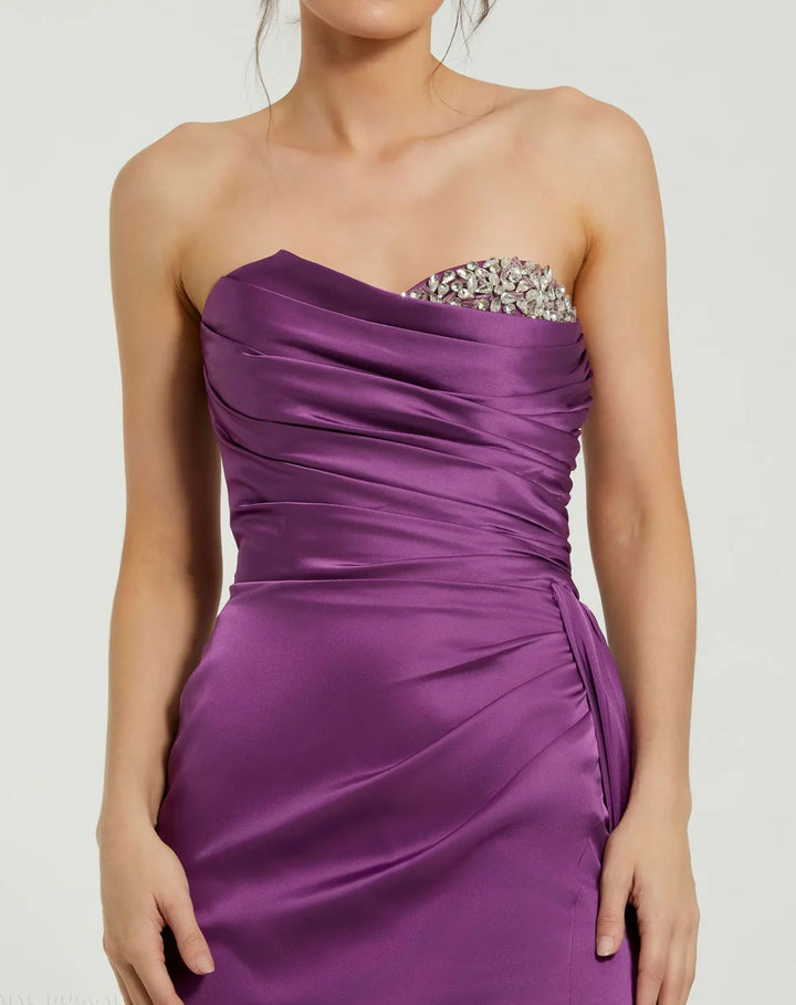 Mac Duggal 2211 Pink Strapless Embellished Sweetheart Neckline Satin Gown