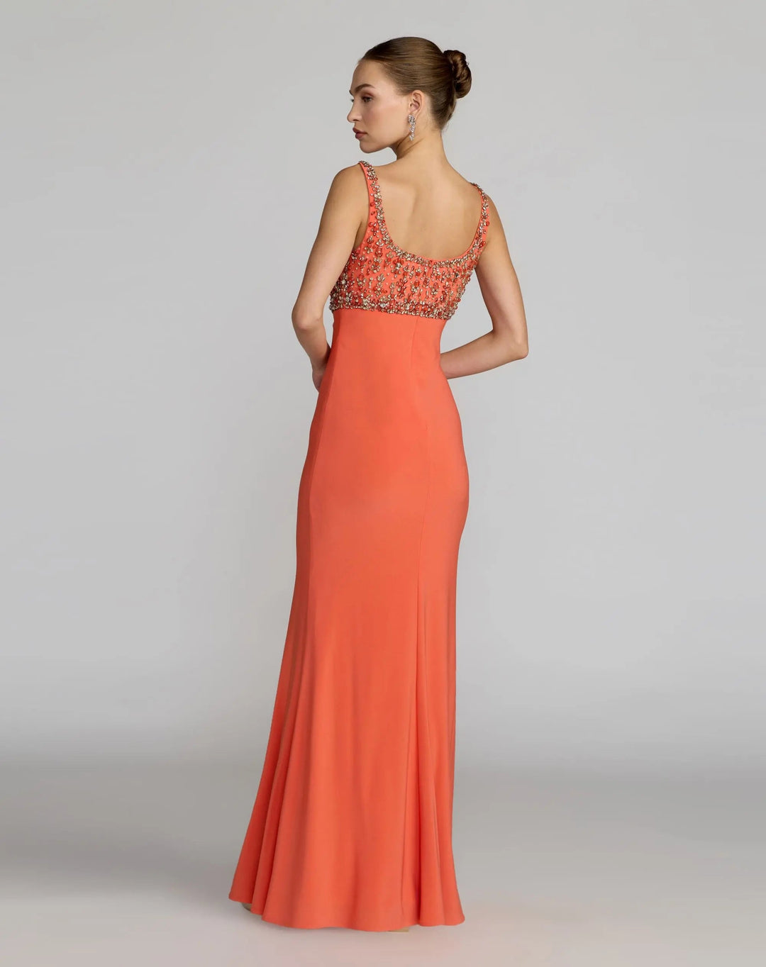 Orange Sleeveless Scoop Neck Embellished Jersey Gown - FOSTANI.com