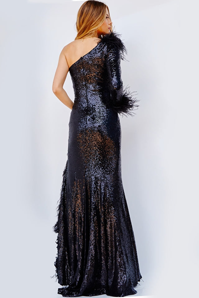 open lace back dress Jovani 06469 Size 4 Yellow Ombre Prom Dress Sequin One Shoulder Mermaid main image 1