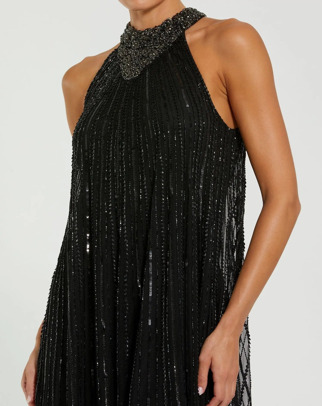 Mac Duggal - Sleeveless Halter Neck Embellished Trapeze Gown - Black Mac Duggal - Sleeveless Halter Neck Embellished Trapeze Gown - Black