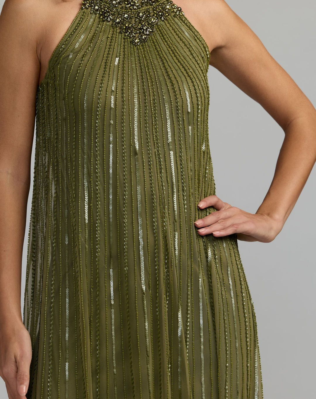 Mac Duggal 23043 Sleeveless Halter Neck Embellished Trapeze Dress