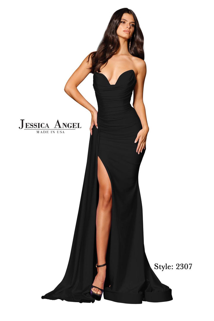 Jessica Angel 2307 draped jersey mermaid gown front view 3