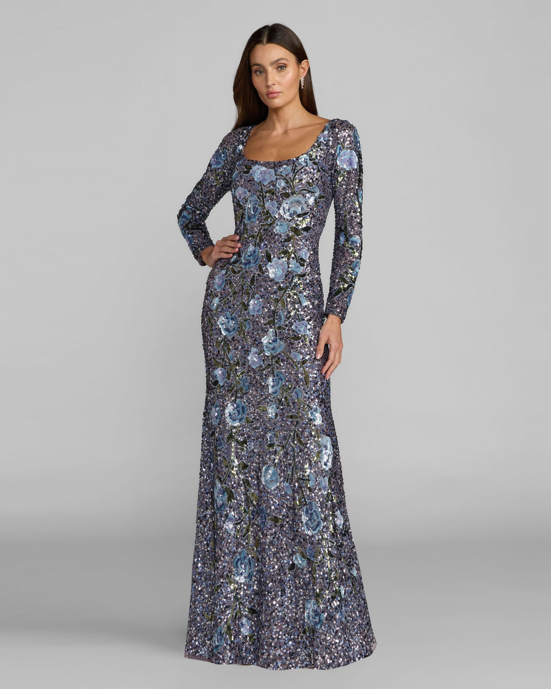 mac duggal floral sequin dress Mac Duggal All-Over Sequin Floral Embroidered Maxi Dress