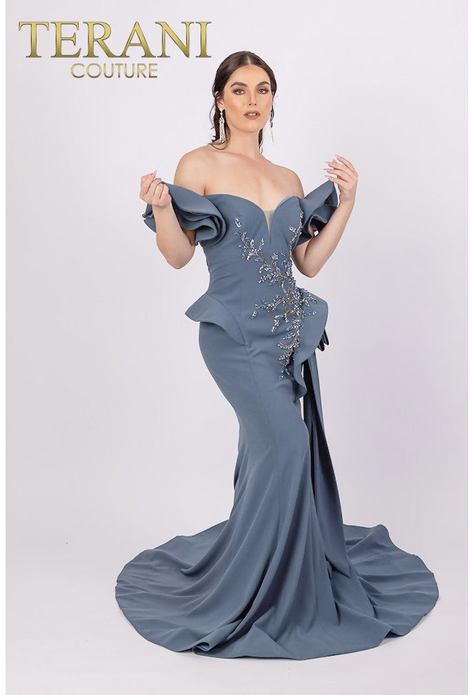 terani couture evening dresses TERANI 232M1559 DRESS DENIM / 6