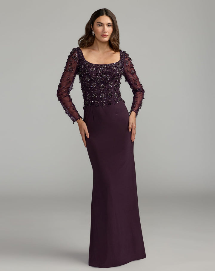Mac Duggal 2340 Long Sleeve Beaded Column Gown