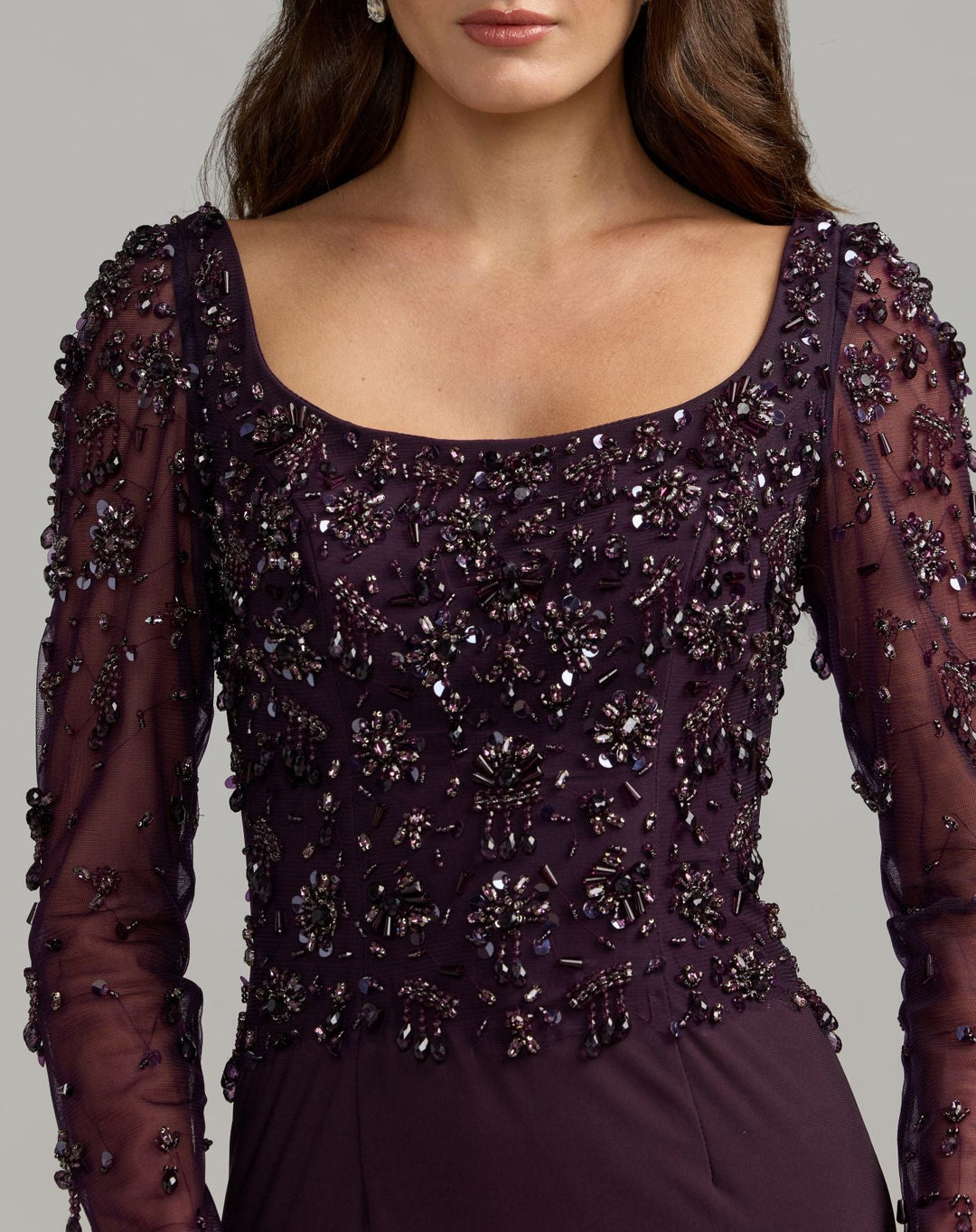 Mac Duggal 2340 Long Sleeve Beaded Column Gown