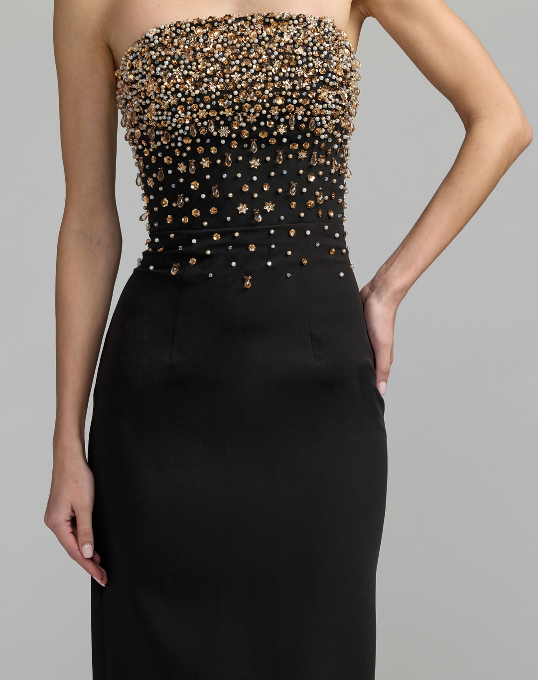 Mac Duggal 2367 Beaded Strapless Crepe Midi Dress