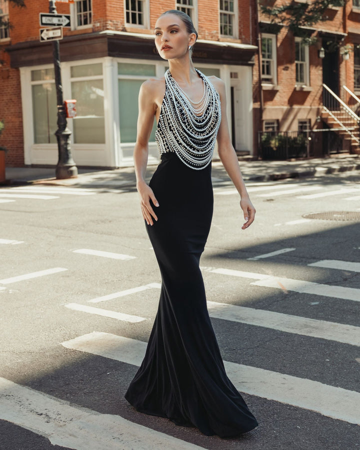 Mac Duggal 2374 Beaded Halter Neck Jersey Gown