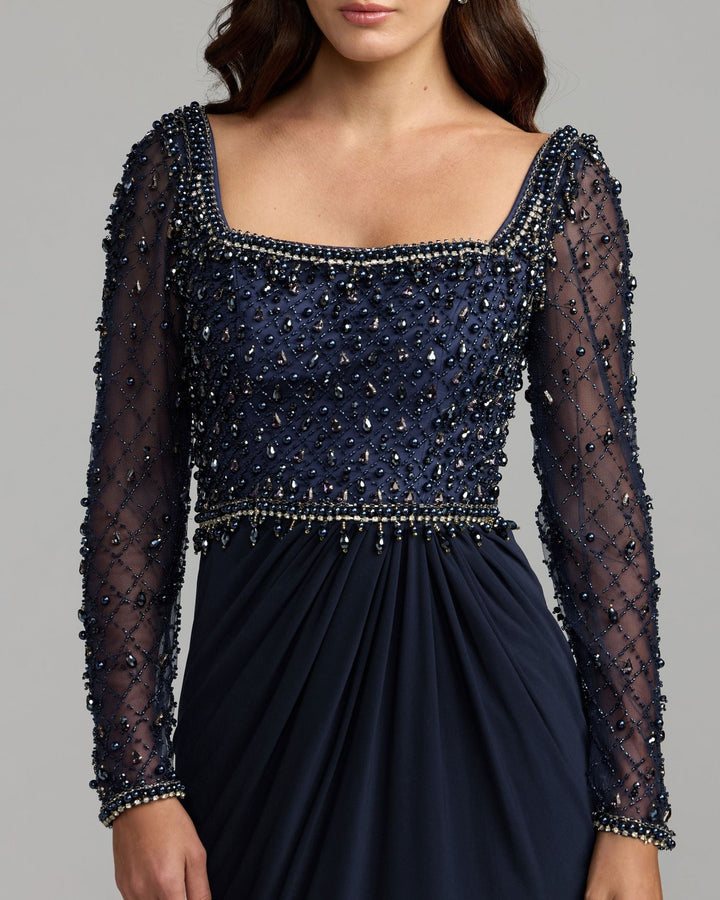 Mac Duggal 2381 Embellished Illusion Long Sleeve Column Gown