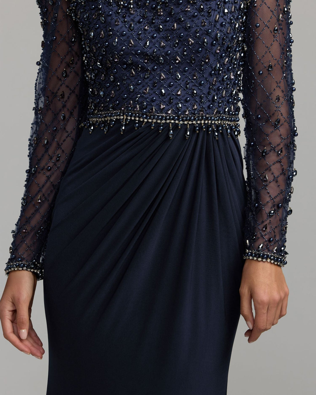Mac Duggal 2381 Embellished Illusion Long Sleeve Column Gown