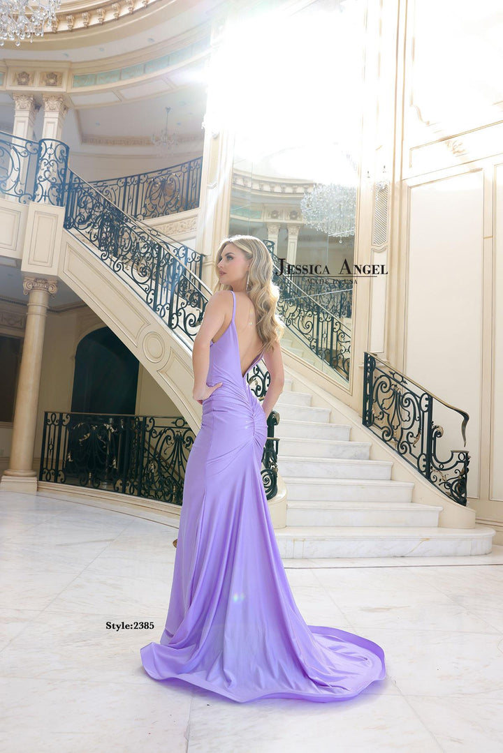 Jessica Angel 2385 jersey mermaid gown side back view
