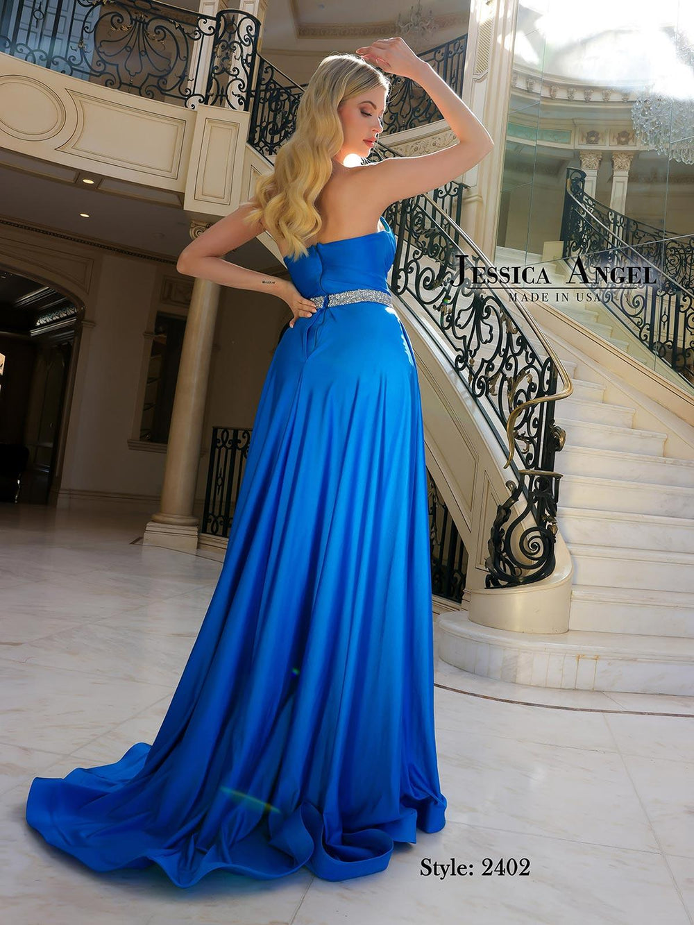 Jessica Angel 2402 strapless overskirt gown back view