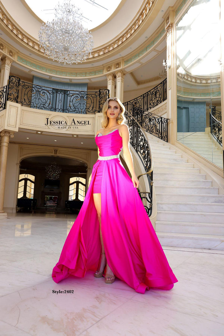 Jessica Angel 2402 open front overskirt gown front view 3
