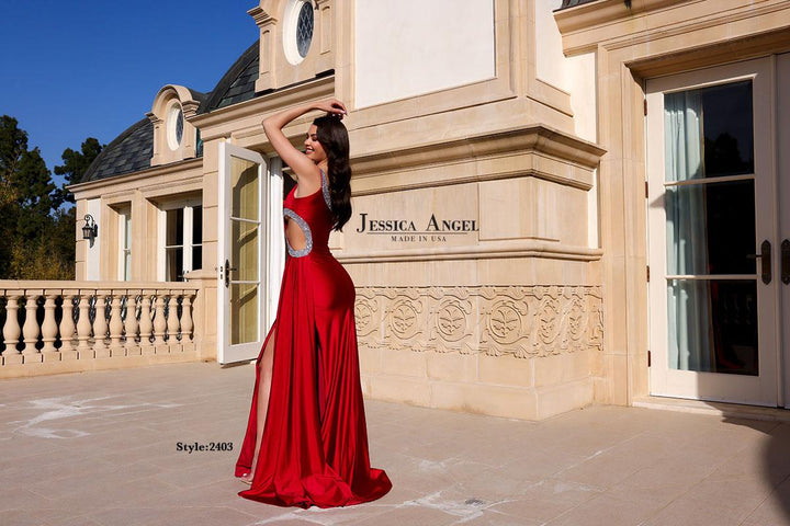 Jessica Angel 2403 one shoulder gown full length side view