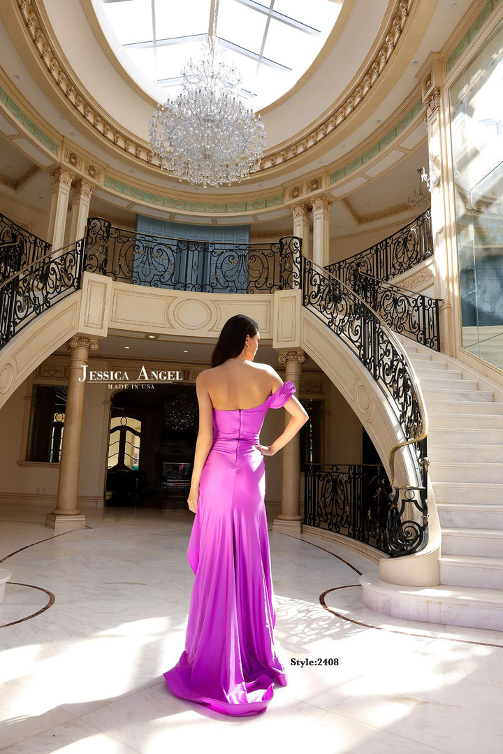 Jessica Angel 2408 ruffle sleeve gown back view 2