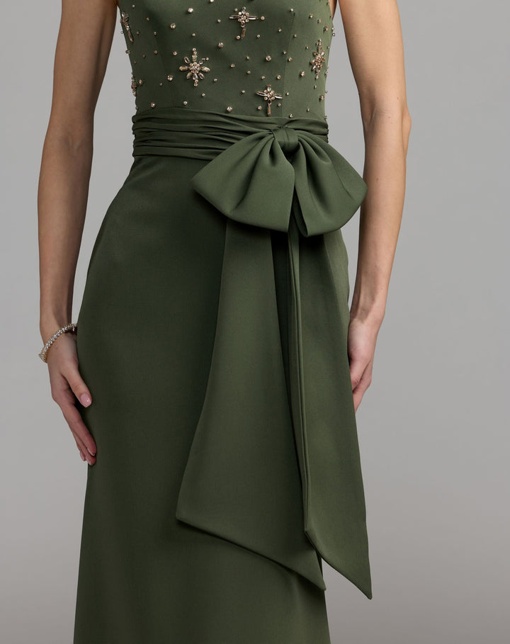 Mac Duggal 2414 Embellished One Shoulder Crepe Gown With Bow