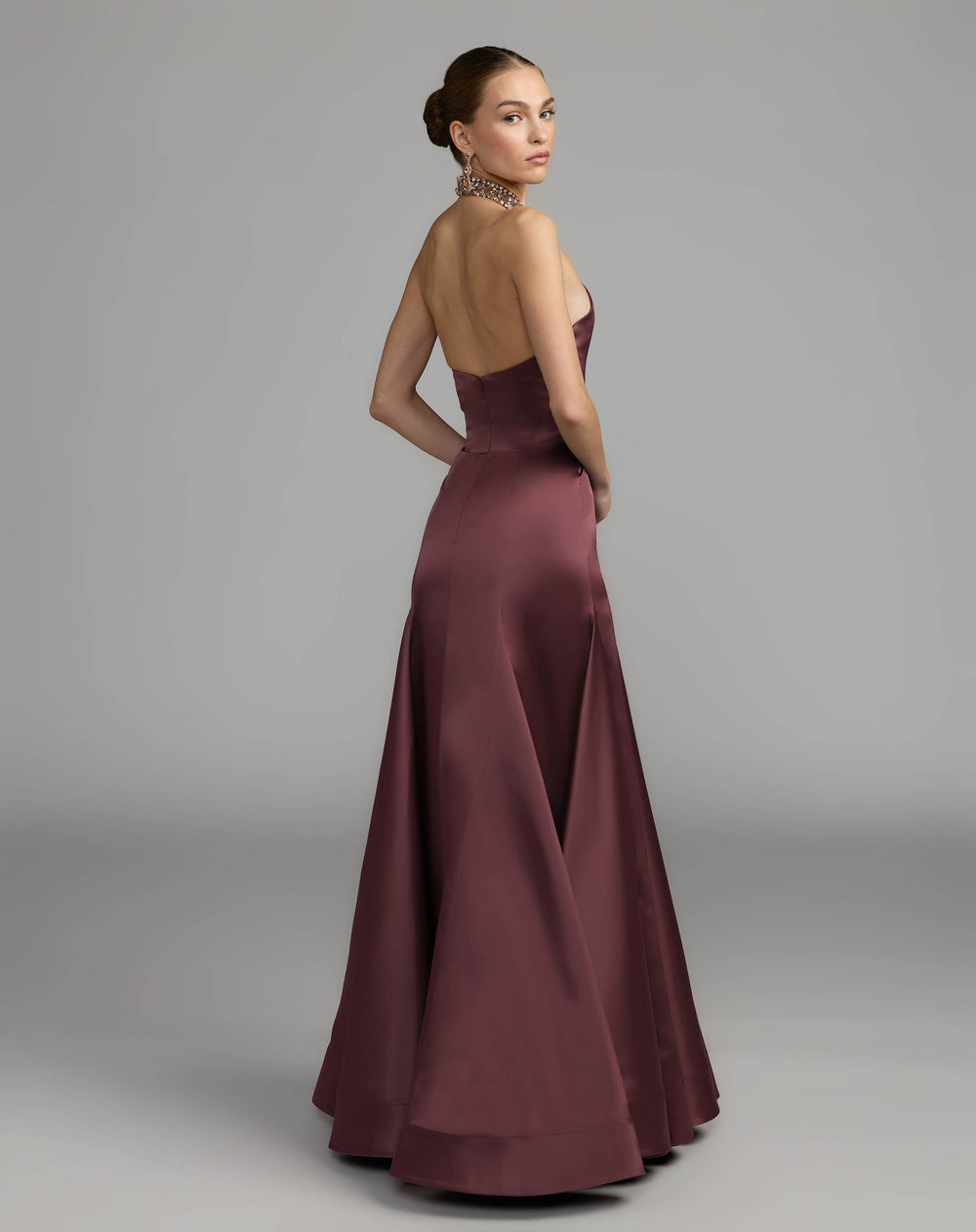 Mac Duggal 2429 Satin Embellished Halter Mermaid Gown