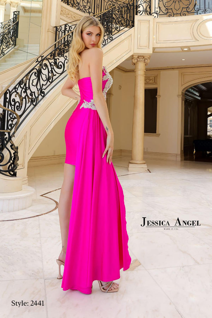 Jessica Angel 2441 strapless cocktail dress side train side view