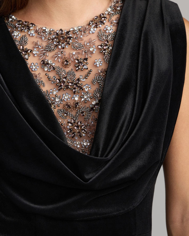 Mac Duggal 2449 Velvet Cowl Gown With Sheer Beaded Neckline