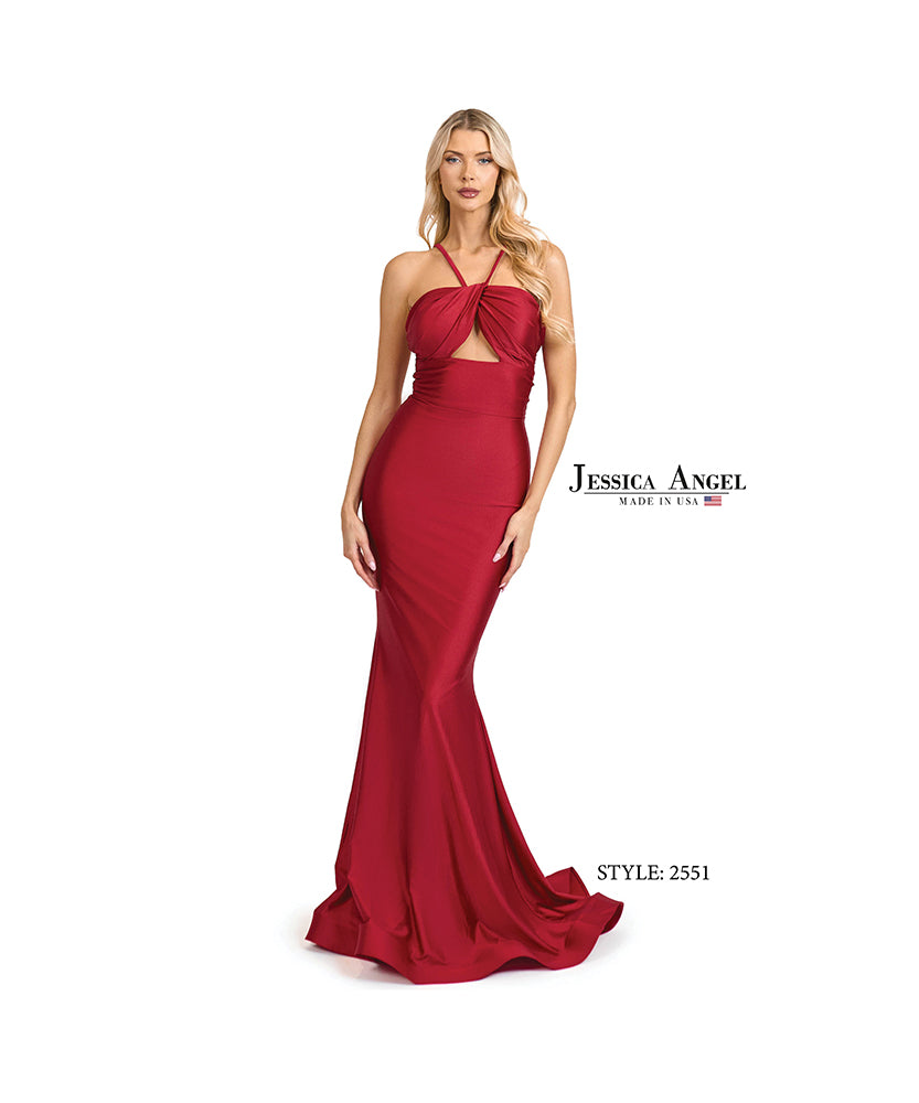 Jessica Angel 2551 crisscross halter mermaid gown front view