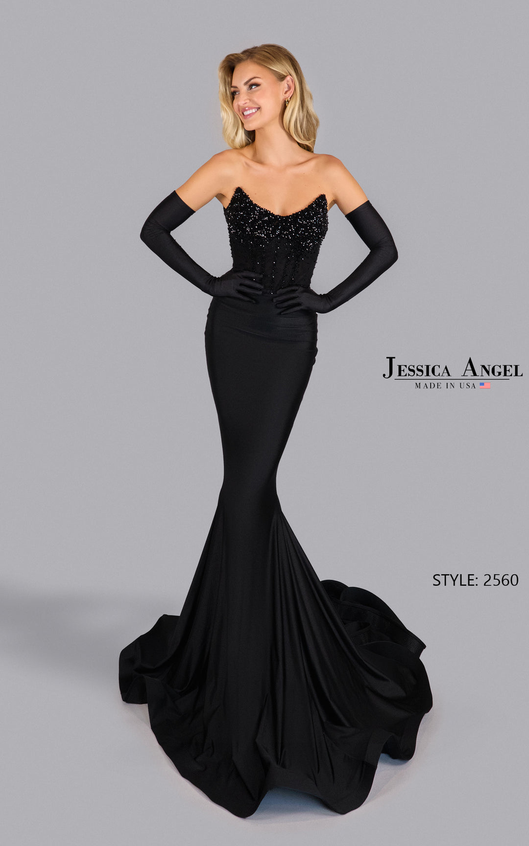 Jessica Angel 2560 strapless embellished mermaid gown front view
