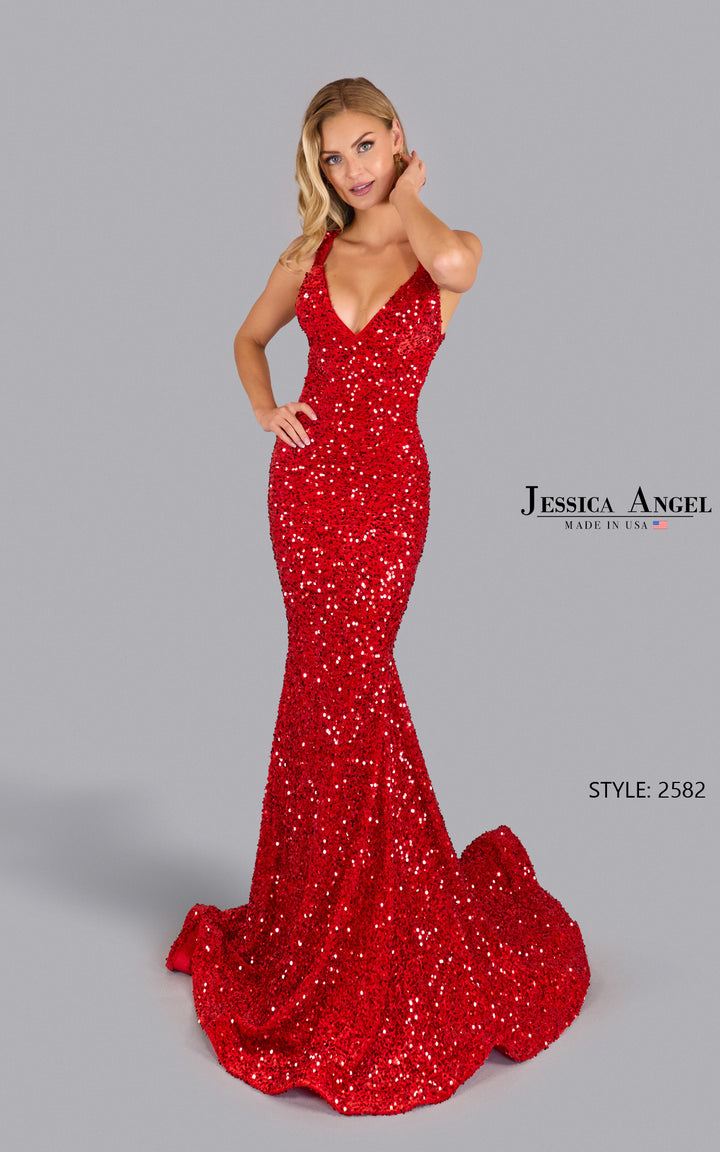 Jessica Angel 2582 crisscross back mermaid gown front view