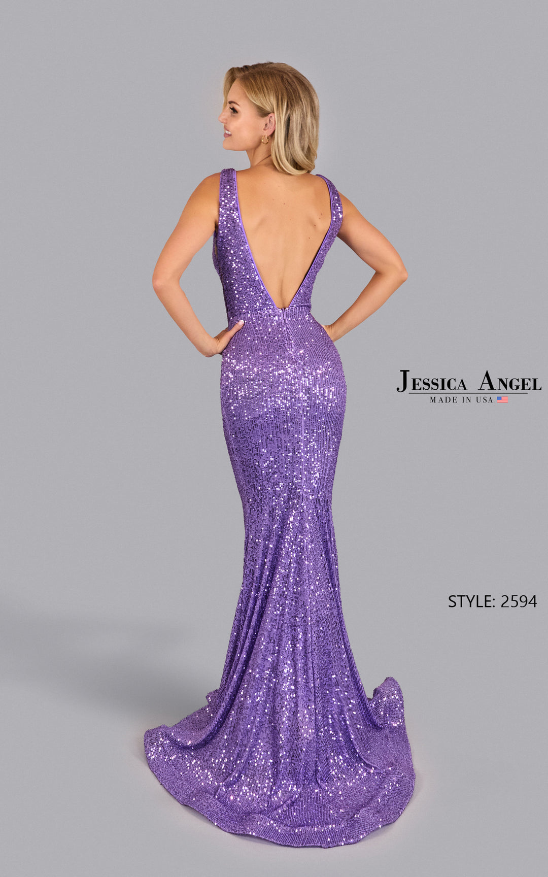 Jessica Angel 2594 sequin mermaid gown back view 3