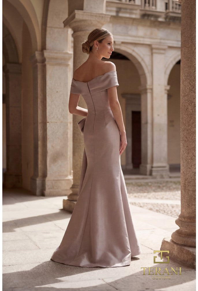 white christmas dresses Terani 261M6431 Off-the-Shoulder Sweetheart Neckline & Structured Bodice  Mother of the Bride Dress