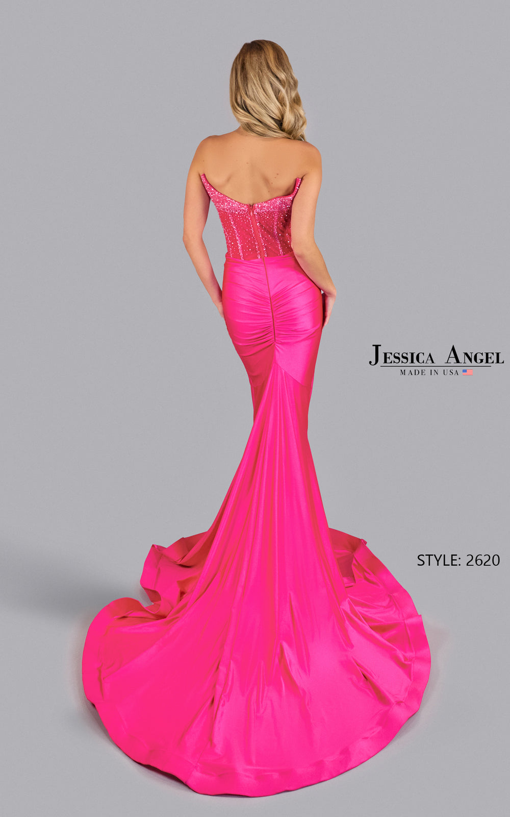 Jessica Angel 2620 ruched back mermaid gown back view