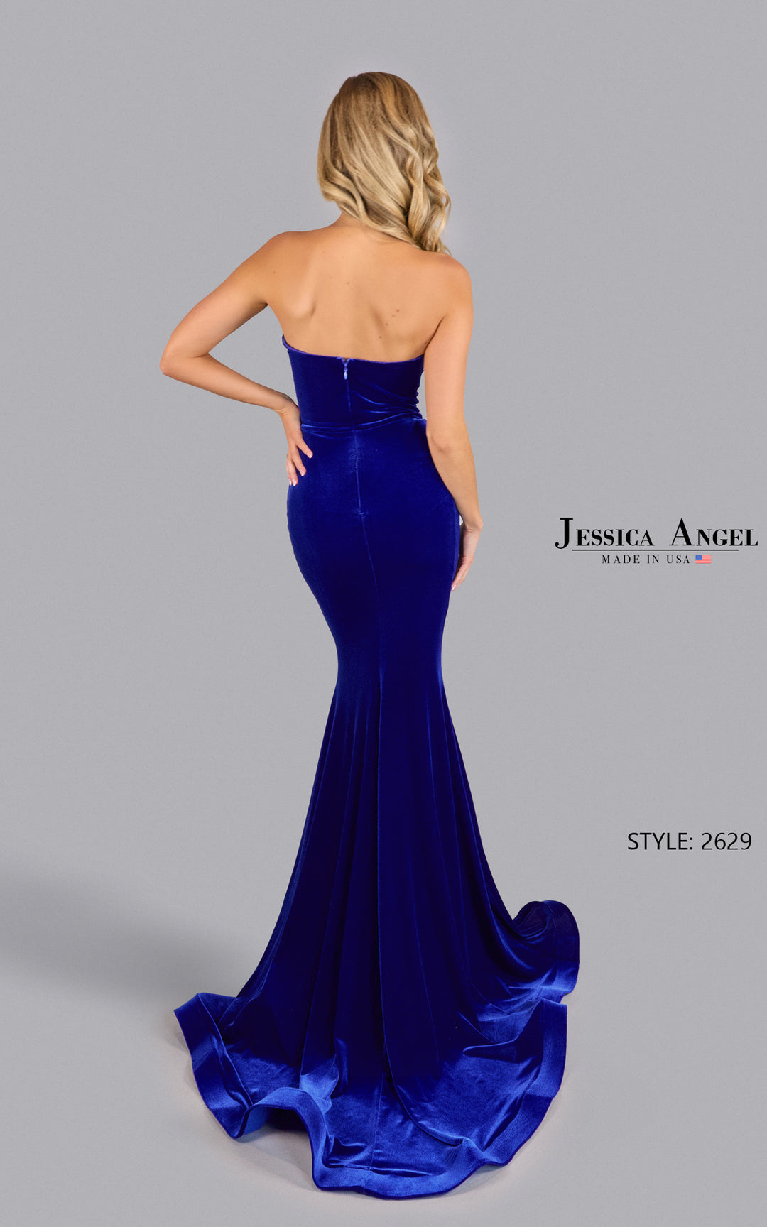 Jessica Angel 2629 velvet mermaid gown back view