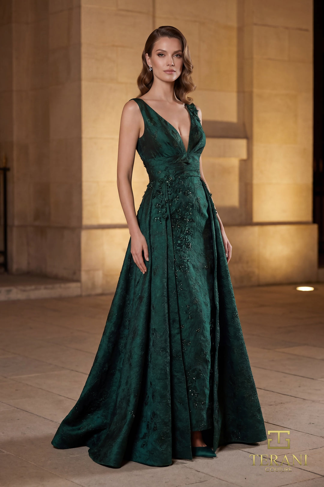 terani green dress Terani 261M6445 Long Formal Dress Sage Gold / 18
