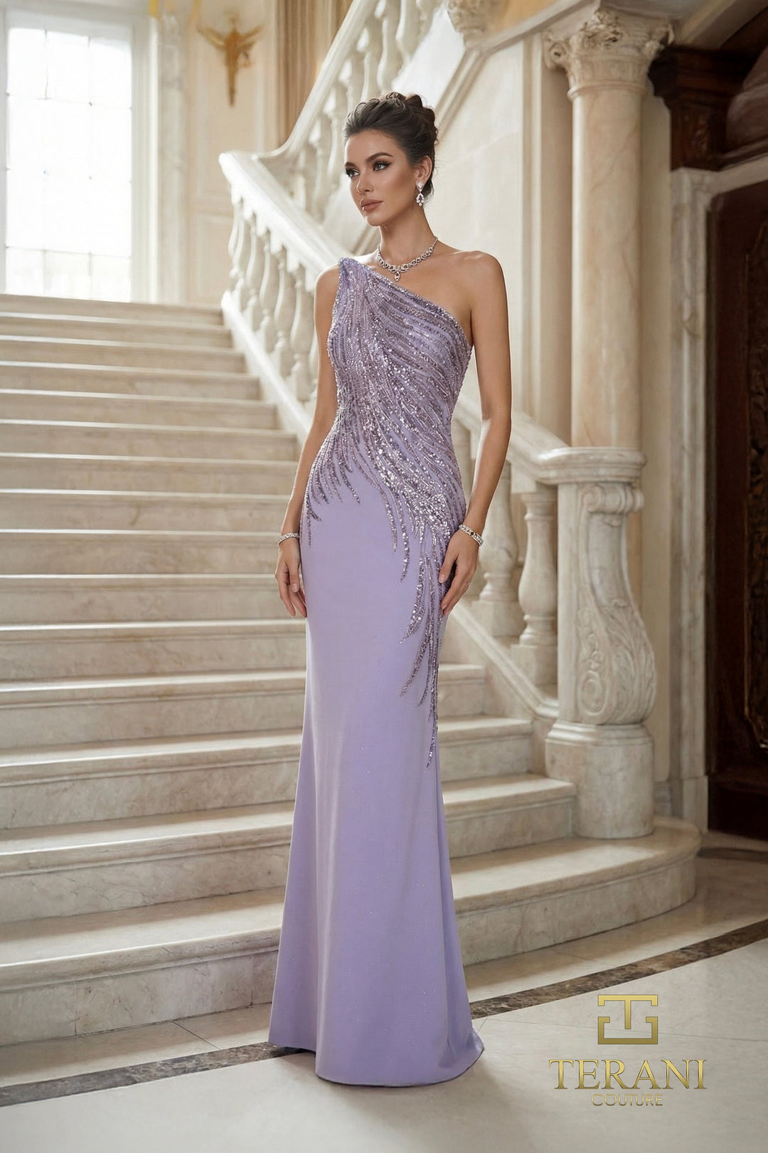 terani one shoulder dress Terani Couture 252E5531 Stretch Tafetta One Shoulder Dress