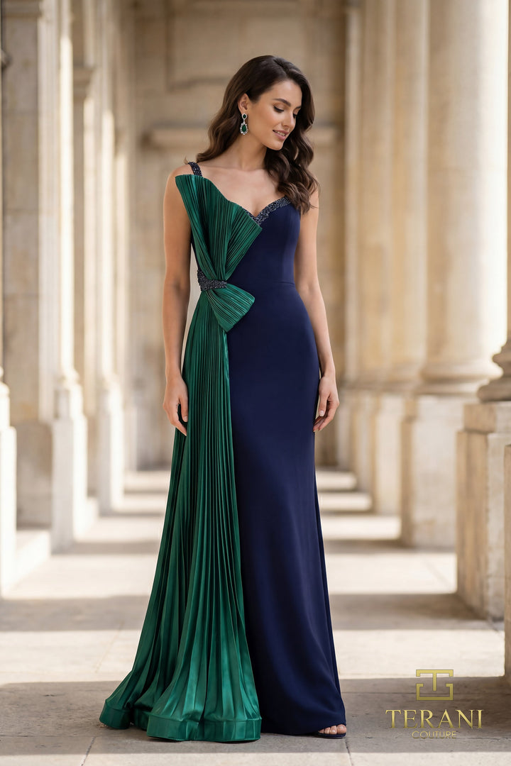 Terani 262E7085 Sweetheart Sleeveless Pleated Sheath Dress