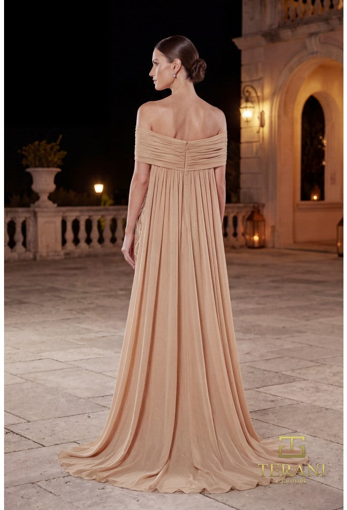Terani 262M7264 Off-the-Shoulder Beaded Sheath Dress